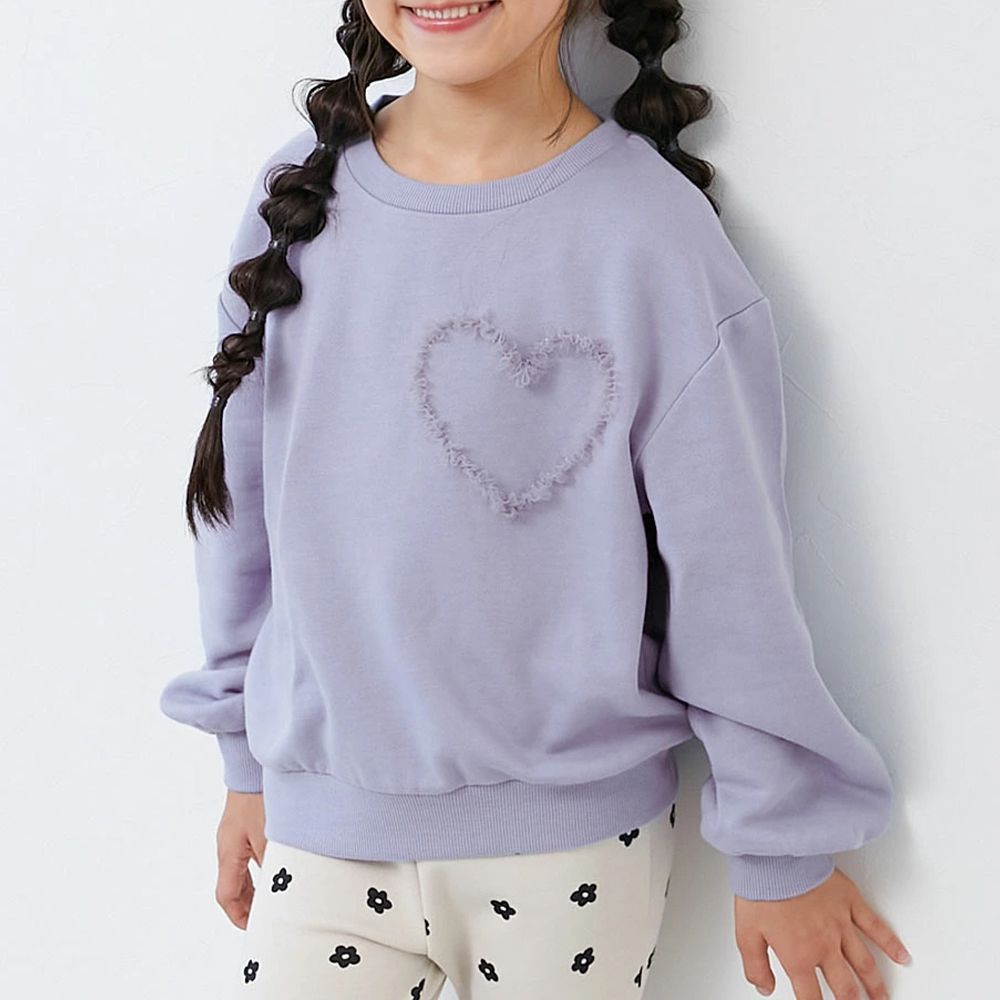 裏起毛蕾絲愛心長袖上衣-藍紫