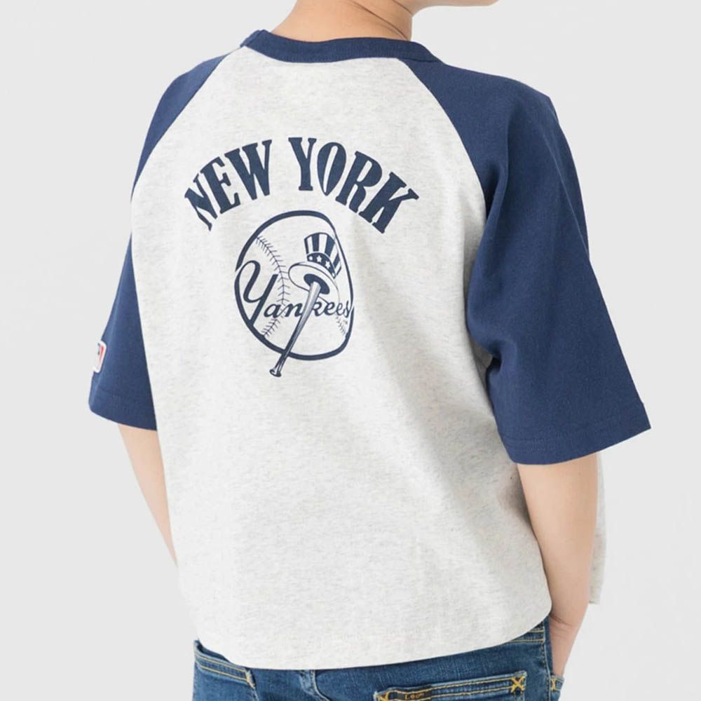 MLB 撞色短袖上衣-紐約洋基-淺灰x深藍