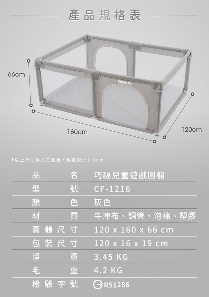巧福 CHIAO FU - 兒童遊戲圍欄CF-1216(圍欄/遊戲床/球池/安全門欄/一體成形/遊戲城堡/寵物圍欄/SGS認證)