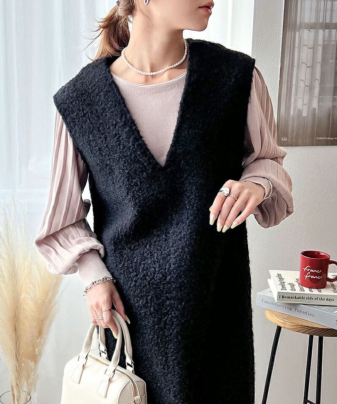 日本 Classical Elf - 毛茸茸修身V領背心裙-摩卡