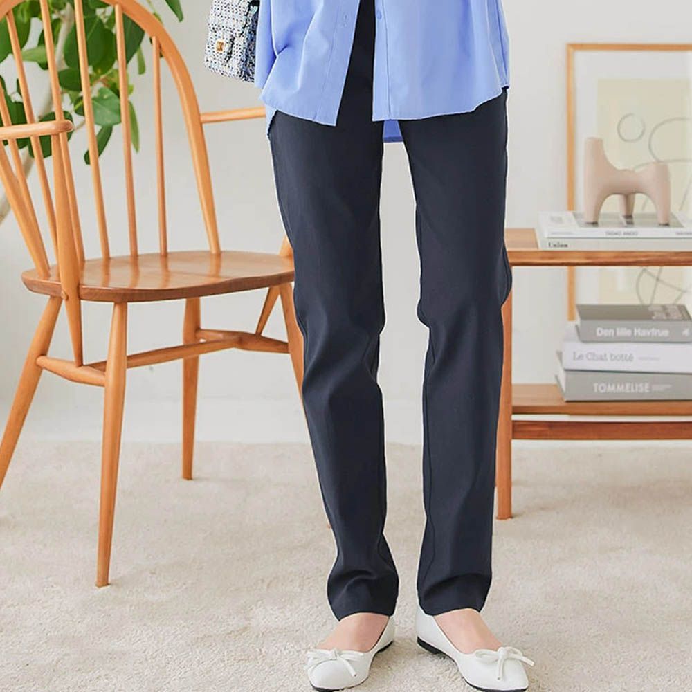 素肌感俐落彈力合身長褲(可選長度)-深藍