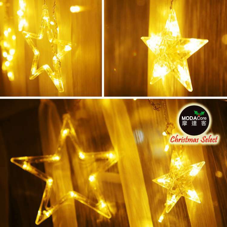 MODACore 摩達客 - LED燈造型滿天星星窗簾燈聖誕情境燈_暖白光透明線 | 附贈IC控制器_插電式