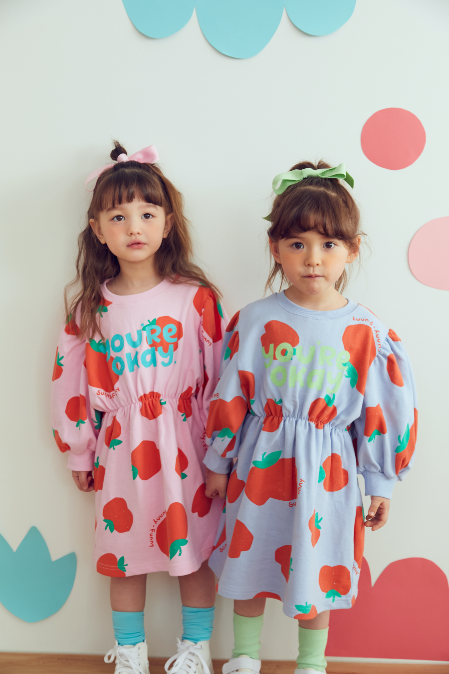 韓國 MINIATURE - 滿版番茄縮腰洋裝-粉紅