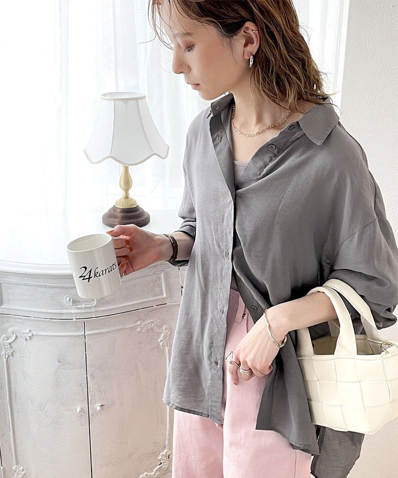 日本 Classical Elf - 百搭慵懶感透膚長袖襯衫-薰衣草