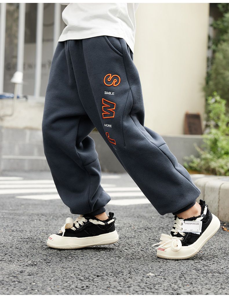 加絨腰鬆緊休閒保暖束口長褲-SMJ-淺灰色