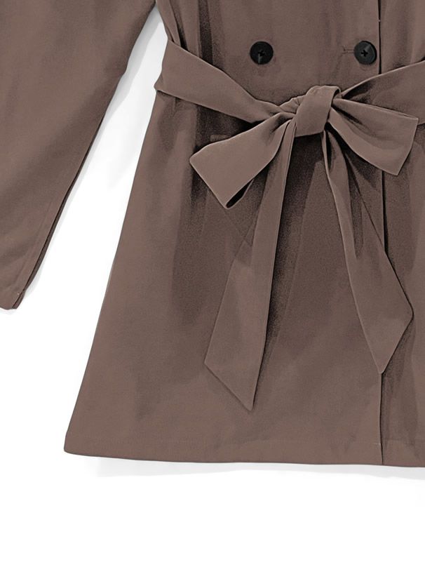 日本 GRL - 英倫風翻領綁帶短版風衣外套-深可可