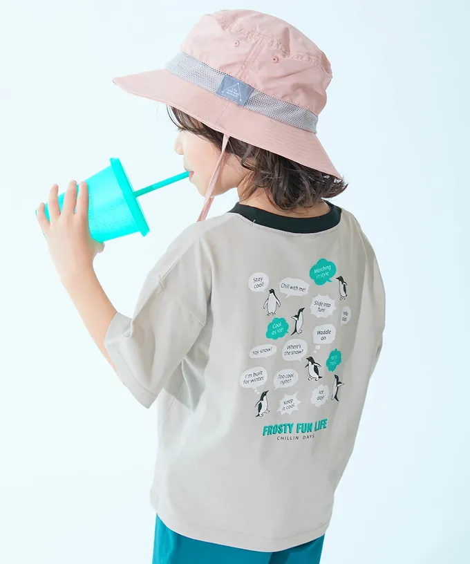 日本 devirock - 涼感速乾網眼 廓形短袖T恤-背後潑墨-藍