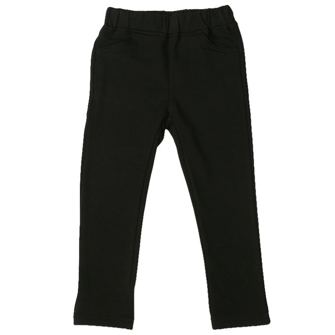 akachan honpo - 10分長經典褲 裏起毛-一般合身款-黑色