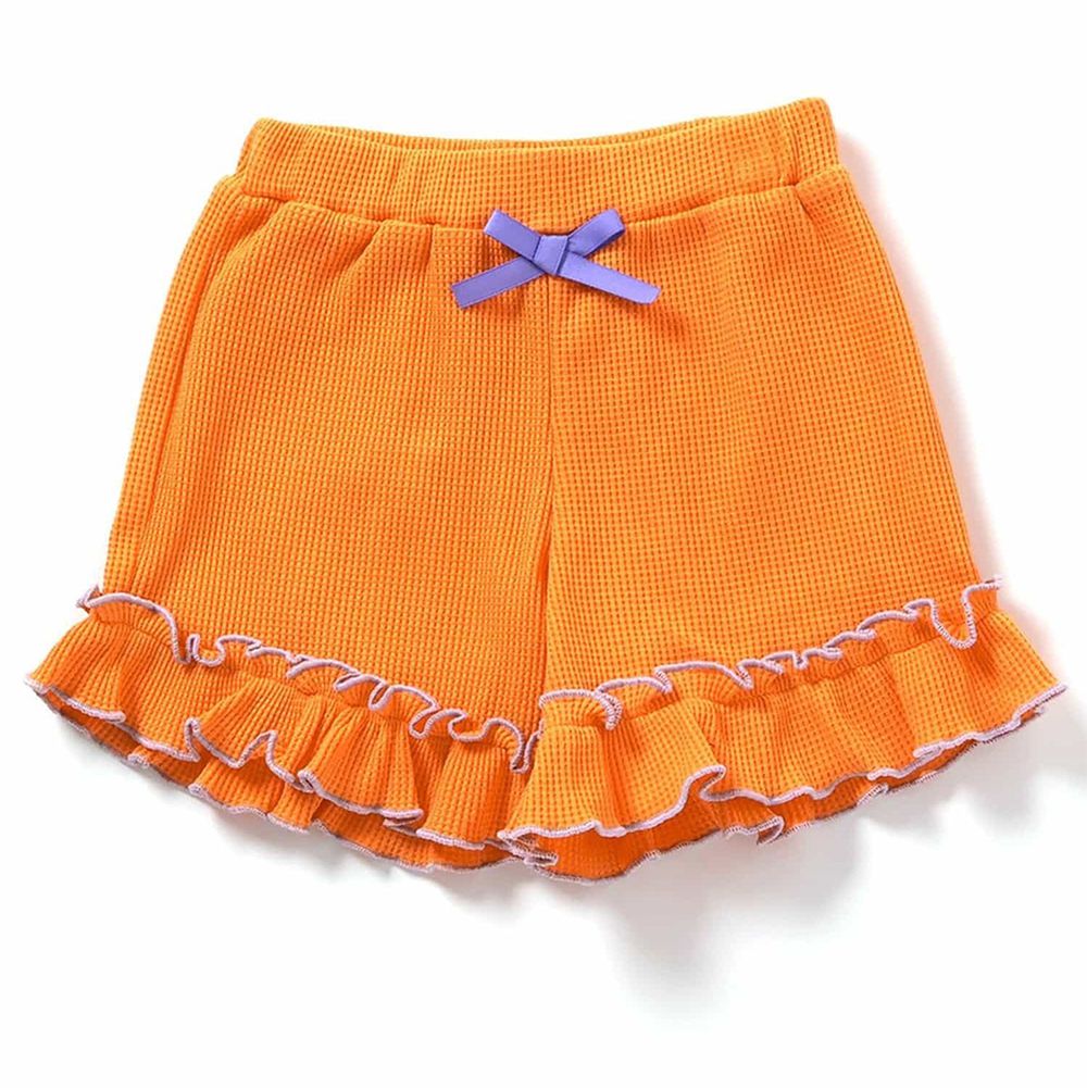 華夫格QQ荷葉短褲-素面-橘