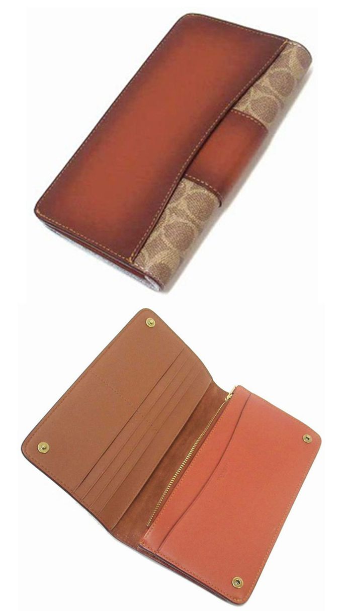 COACH - C字LOGO拼接皮革復古長夾 (老花棕)