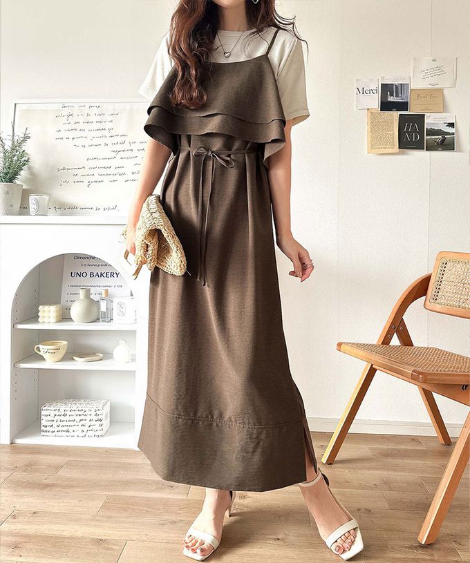 日本 Classical Elf - 雙層荷葉可愛感細肩帶洋裝-黑