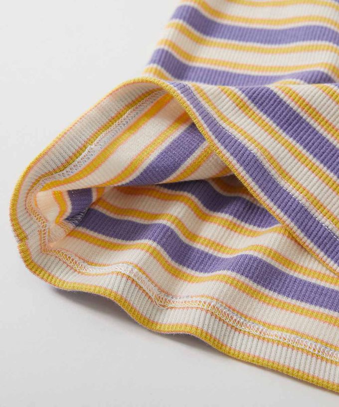 日本 devirock - 清爽夏日線條配色短袖上衣-紫黃