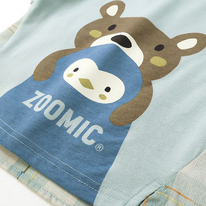 日本 ZOOLAND - 海洋印花短袖上衣-企鵝與棕熊-薄荷