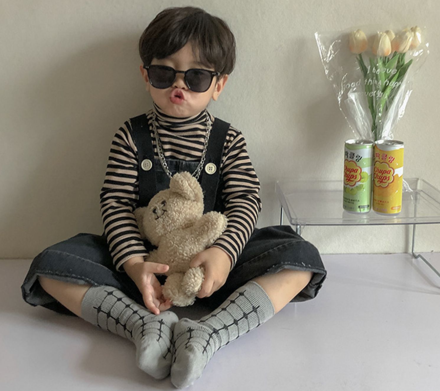 love, charlotte - 塗鴉風恐龍中筒精梳棉襪-3 雙一組