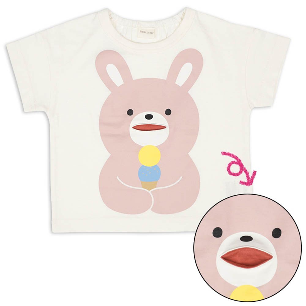 短袖T恤-趣味圖案-象牙白色