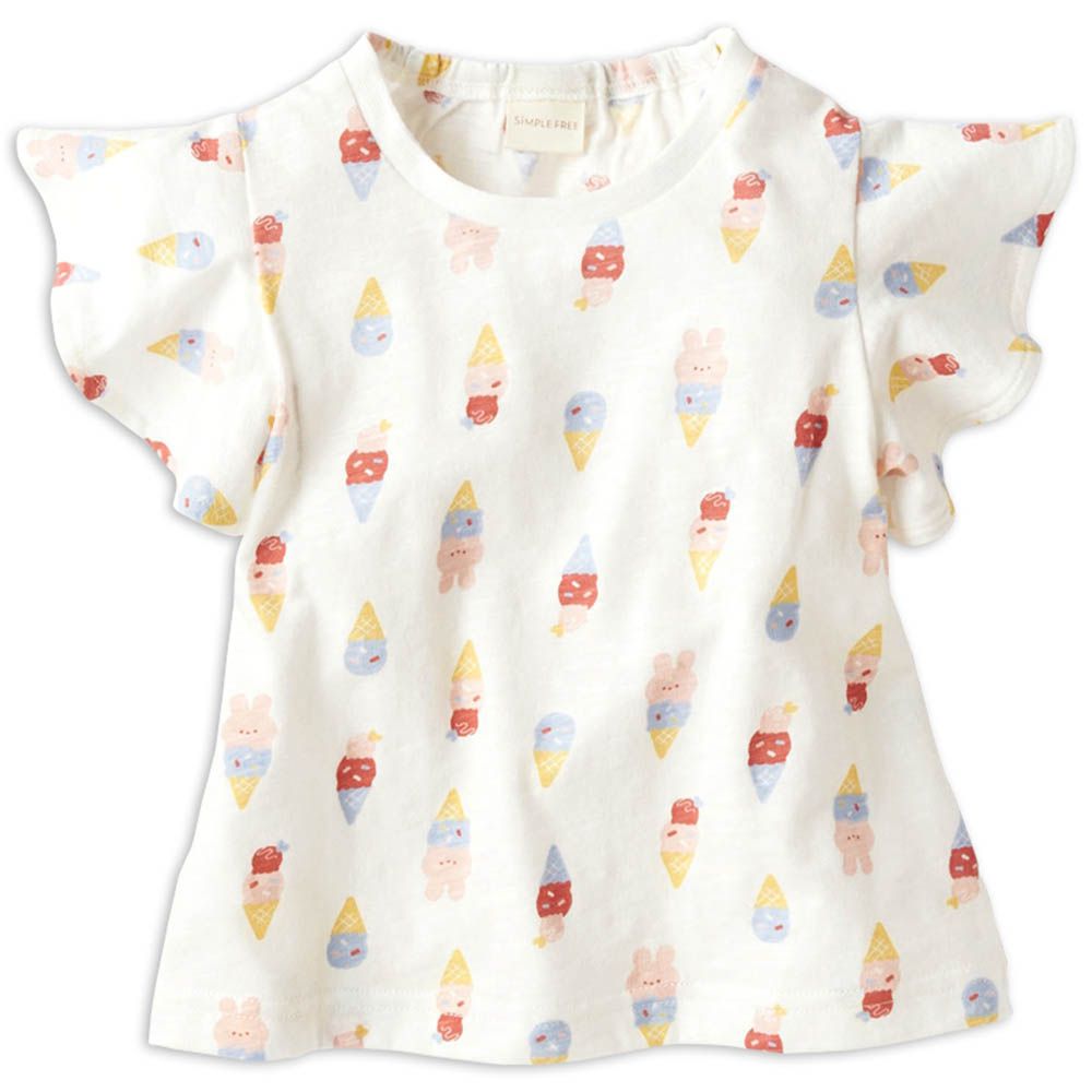 短袖T恤-滿版印花-米白色