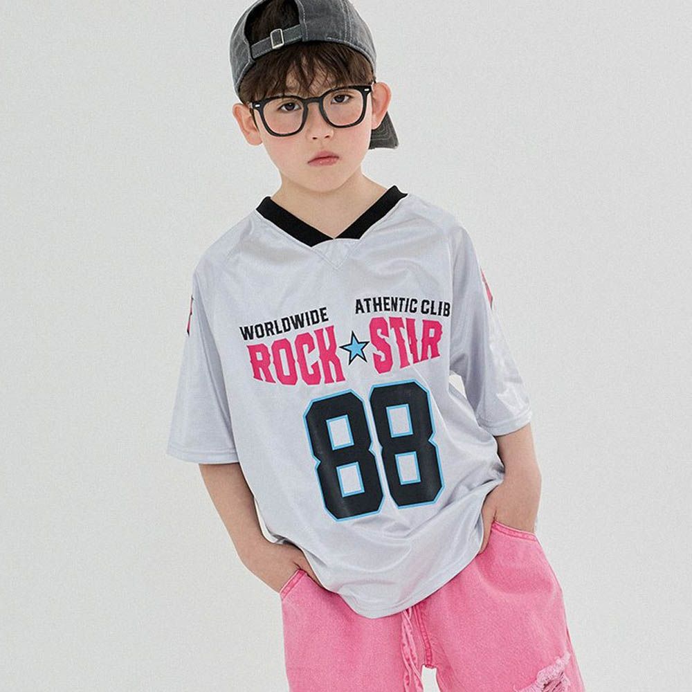 光澤感運動風短袖上衣-銀