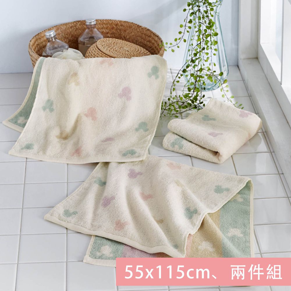 日本千趣會 - 迪士尼 純棉浴巾兩件組-米奇頭-彩色 (55x115cm)