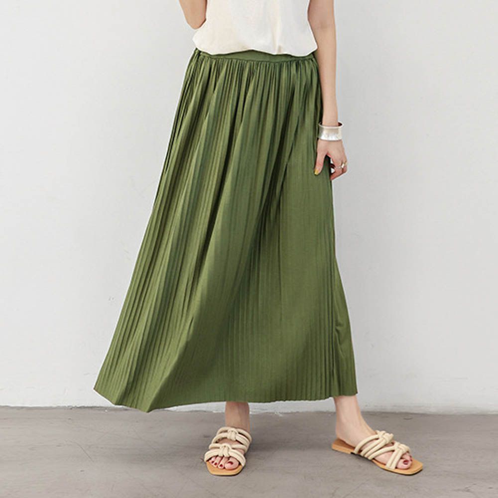 莫代爾舒適修身百摺長裙-豆綠 (F)
