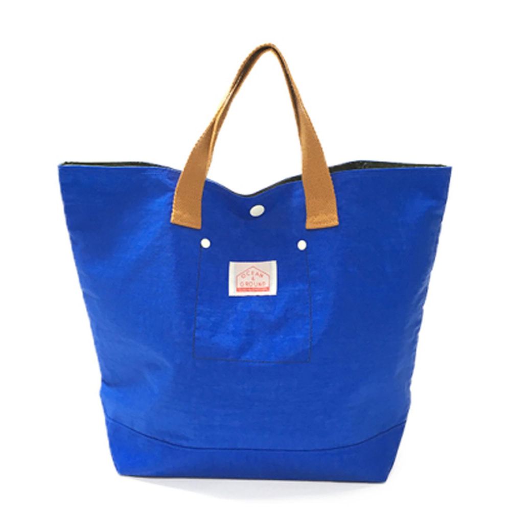 日本 OCEAN&GROUND - 經典休閒大容量手提袋/購物袋-GOODAY 純色-寶石藍 BL (33x31x12cm)