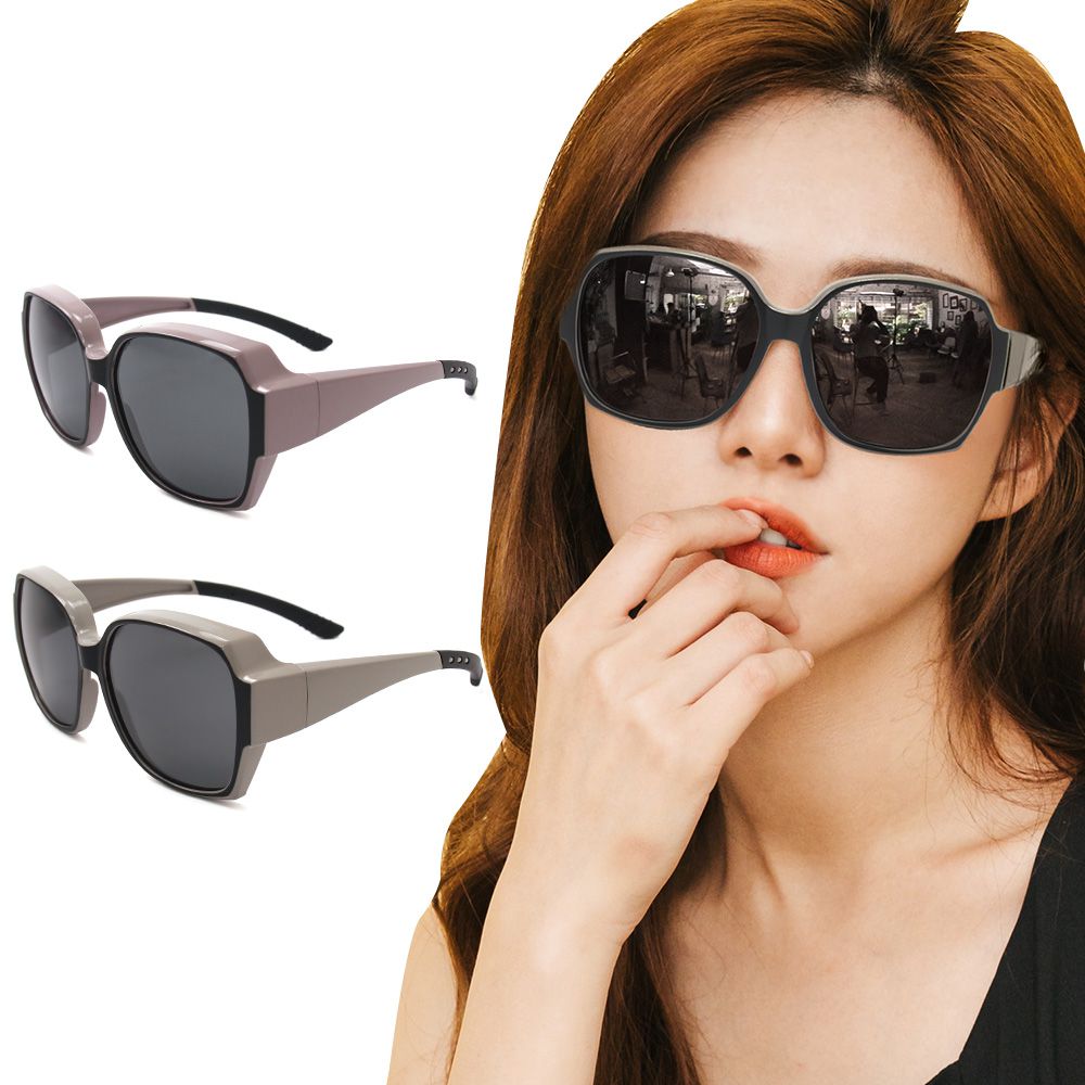 精緻時尚加大方框全罩式防滑彈力鏡腳寶麗來偏光墨鏡│外掛式UV400太陽眼鏡