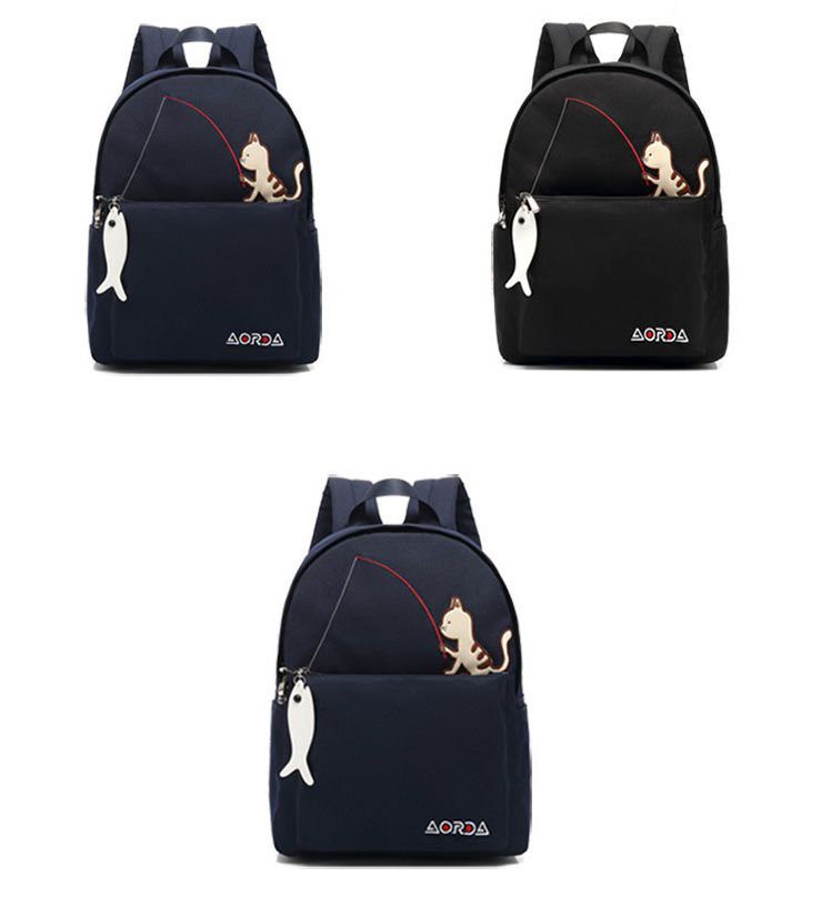 簡約休閒書包-貓咪釣魚-藍色