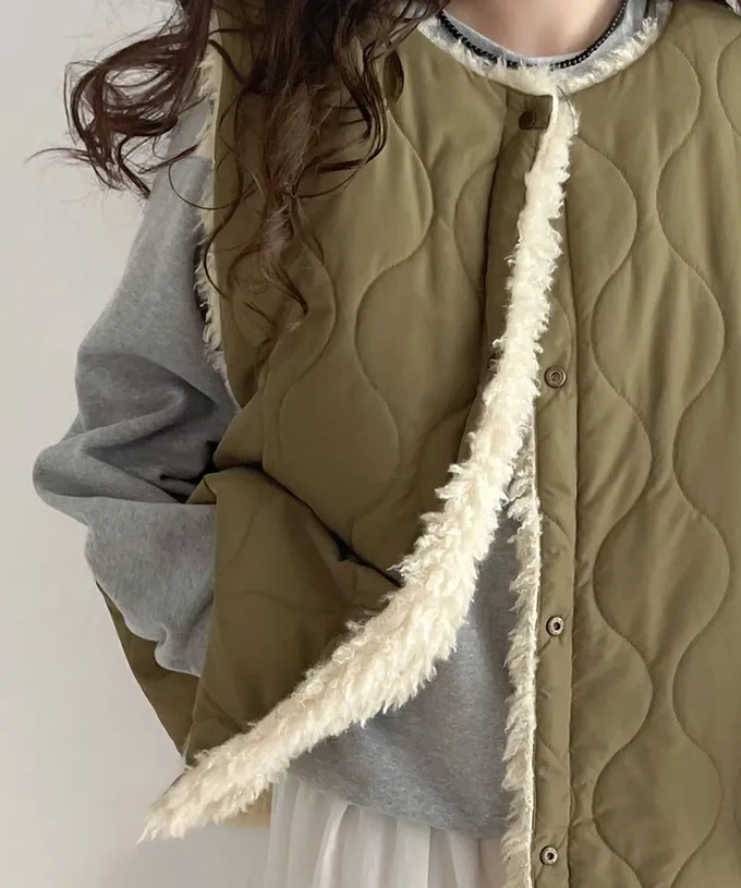 日本 Classical Elf - Java 雙面穿時尚泰迪熊毛絨背心-米杏