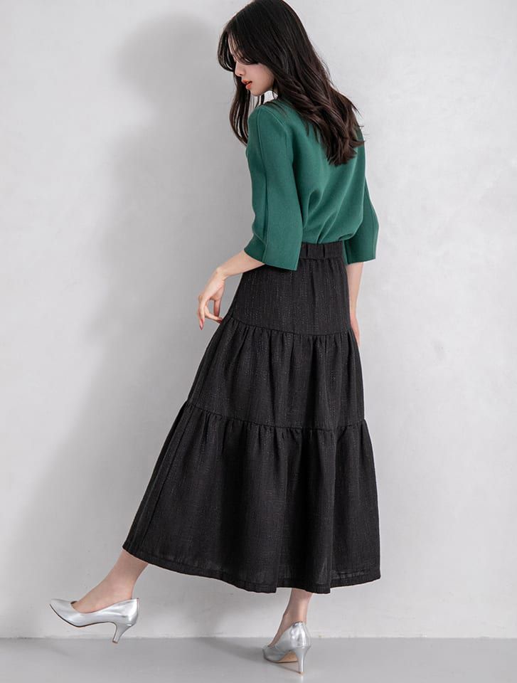 日本 fifth - 浪漫三層蛋糕長裙-格紋-灰