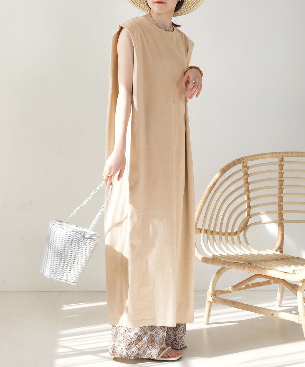 日本 Bou Jeloud - 純棉俐落剪裁涼感無袖洋裝-磚橘