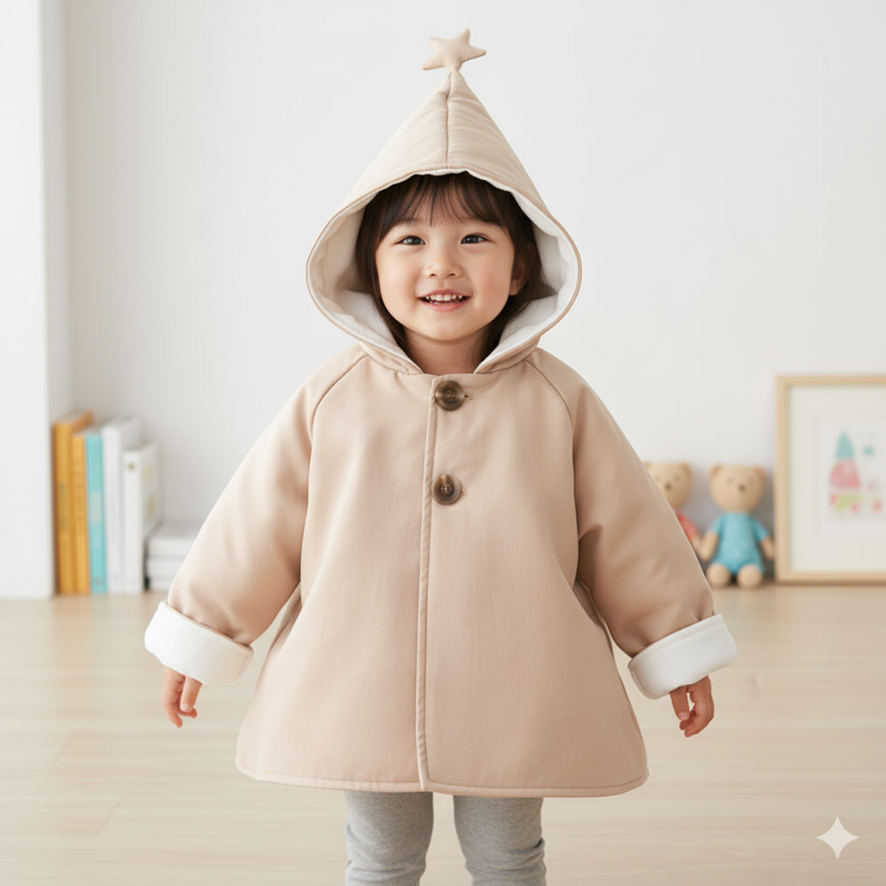 鋪棉夾克-尖尖帽-淺卡其色