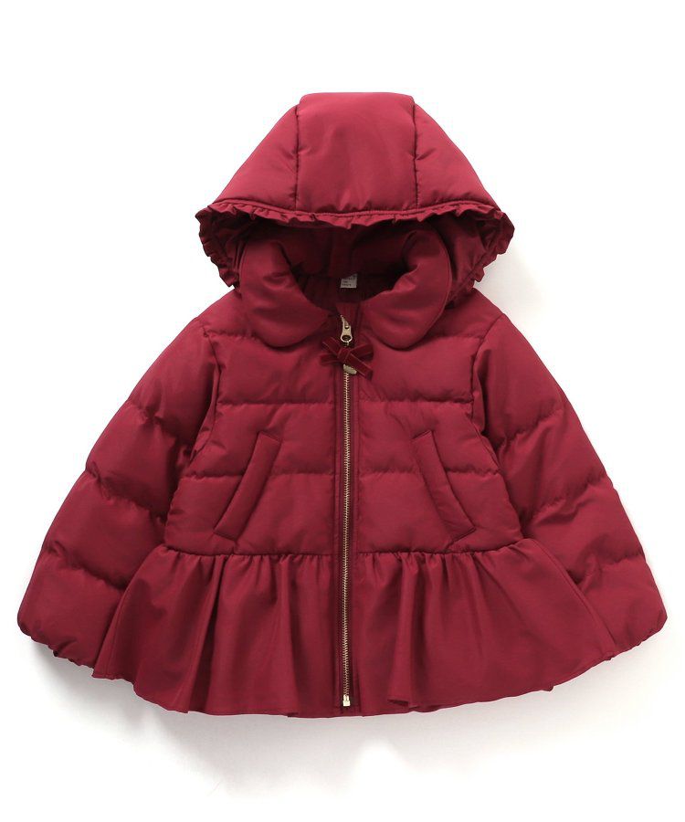 日本 apres les cours - [女孩最愛]愛心金釦夢幻荷葉鋪棉外套-酒紅
