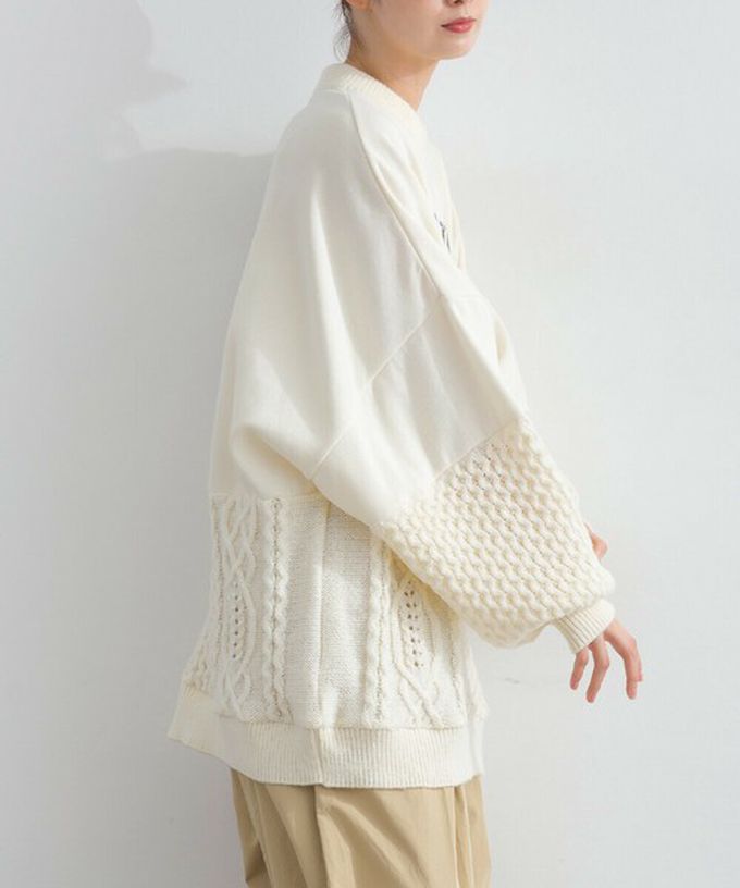 日本 Lupilien - 鬥牛犬印花粗針織拼接裏毛長袖上衣-酒紅