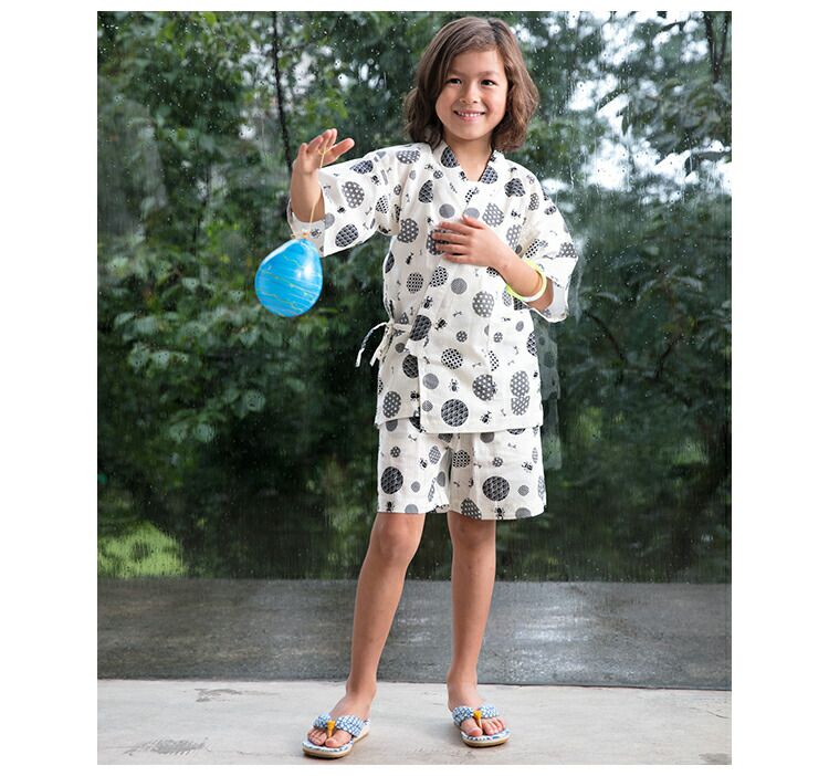 日本服飾代購 - 100%棉 夏日和風透氣甚平-矢絣紋-灰藍