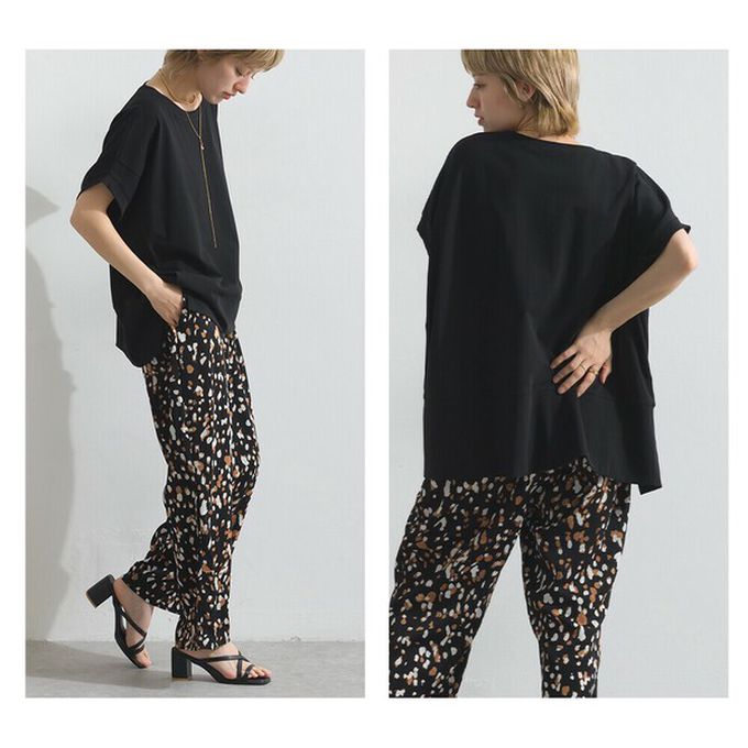 日本 le colis - 接觸冷感 前短後長落肩素色上衣-黑