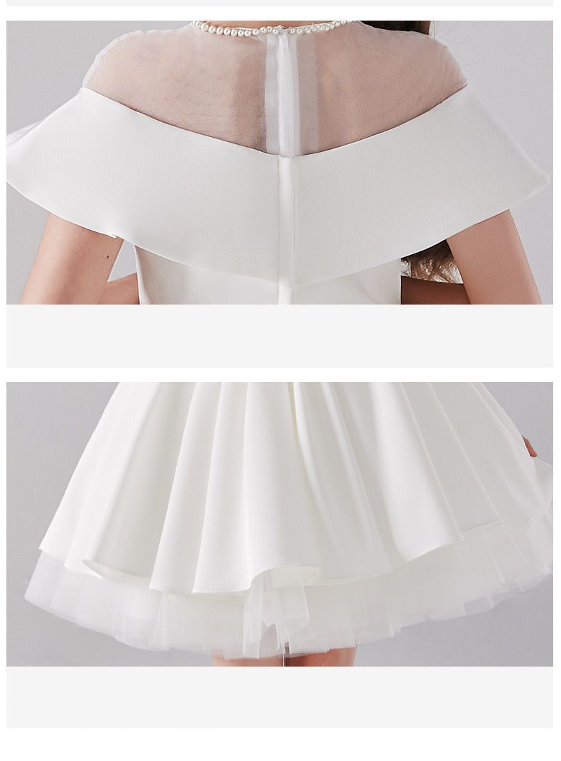 緞面假兩件卡肩式禮服-白色