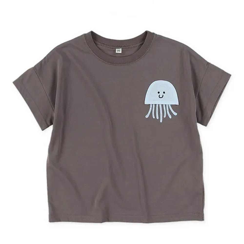 動物造型口袋短袖上衣-水母-炭灰