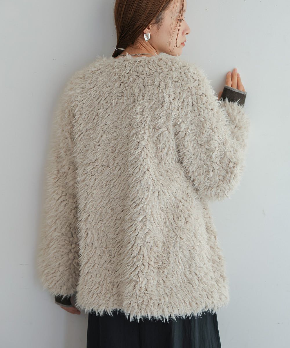 日本 Bab - 蓬鬆存在感絨毛開襟外套-淺粉紅