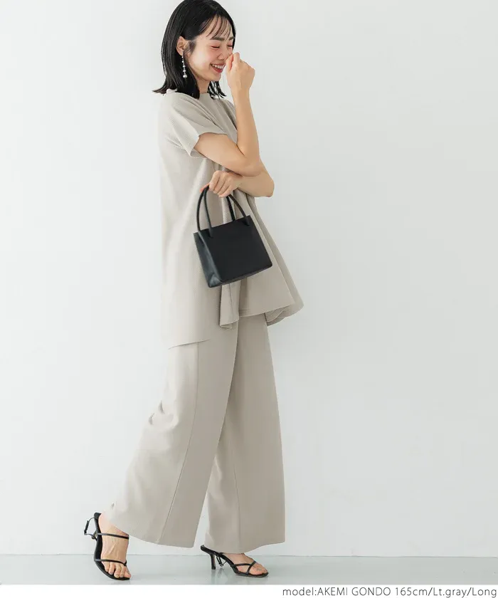 日本 COCA - 速乾彈性 垂墜感修身寬褲-灰棕