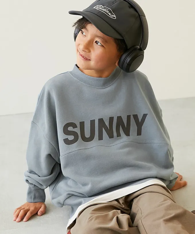 日本 devirock - 英文LOGO寬鬆感落肩長袖大學T-藍紫