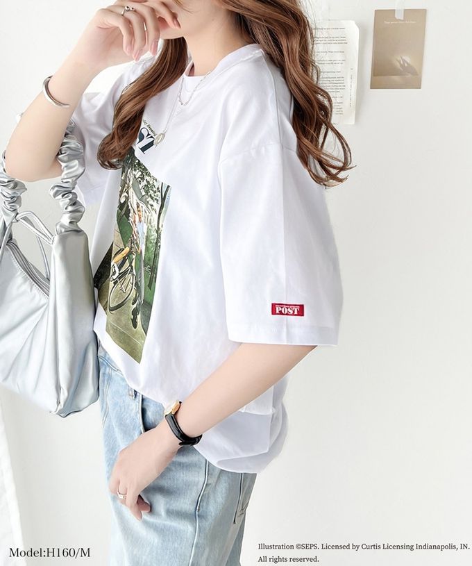 日本 Classical Elf - 設計師聯名 復古印花寬版T恤-自行車課-白