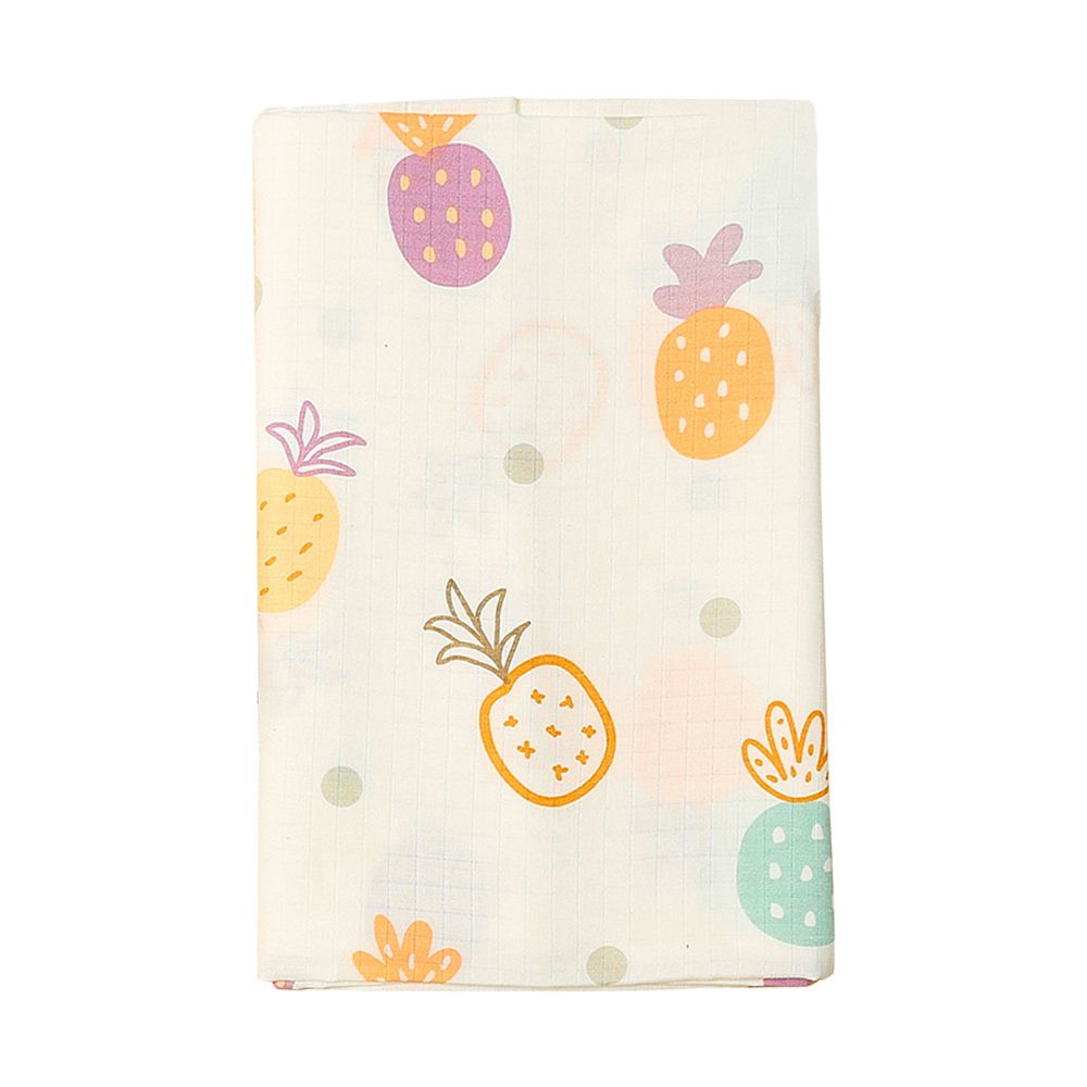 多功能棉紗蓋被 薄款嬰兒被 純棉透氣包巾 嬰兒床床單-水果菠蘿 (125*125cm)