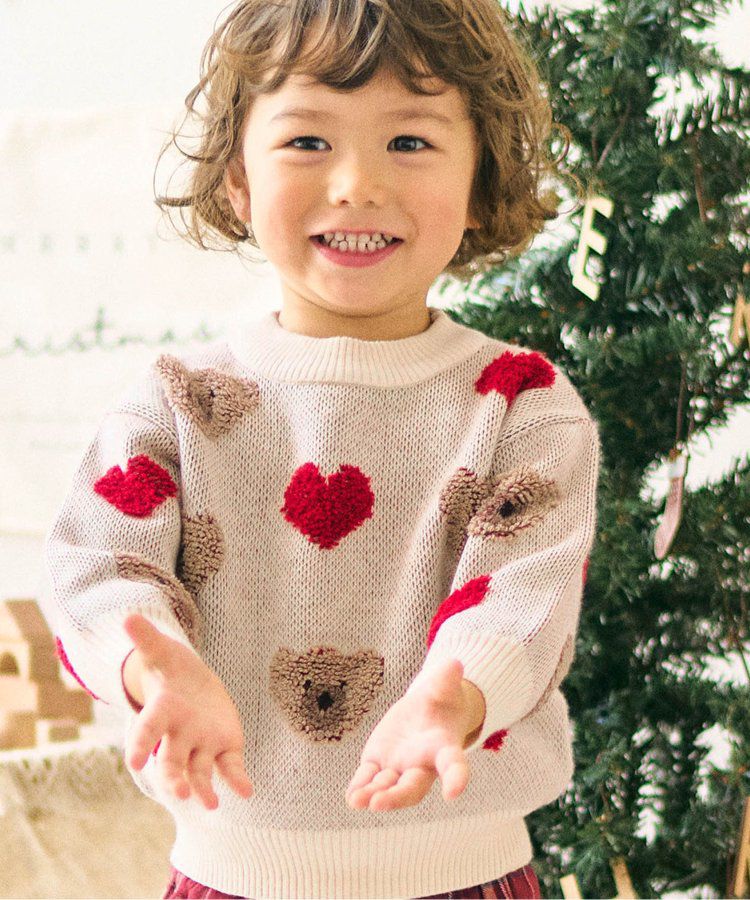 日本 apres les cours - 超萌節慶小熊可機洗毛衣-二隻熊-酒紅