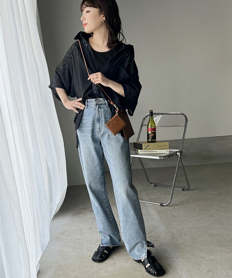 日本 Classical Elf - 優雅幾何蕾絲短袖襯衫-淺灰