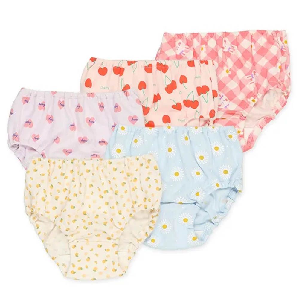 混棉舒適女孩內褲(5件組)-檸檬＆小花＆愛心