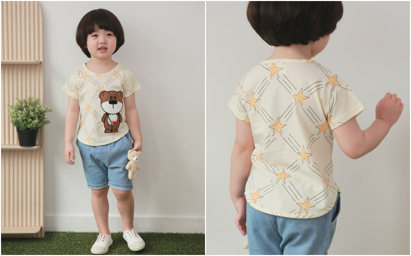 韓國 Coco rabbit - 立體西瓜星空熊熊T-天藍