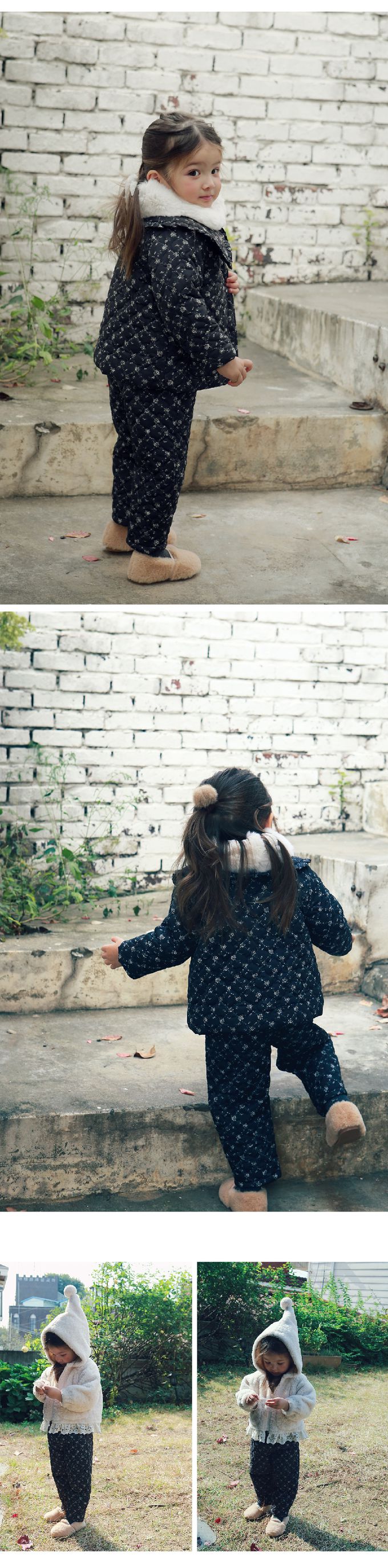 韓國 Puellaflo - 冬日溫暖印花絎縫長褲-黑