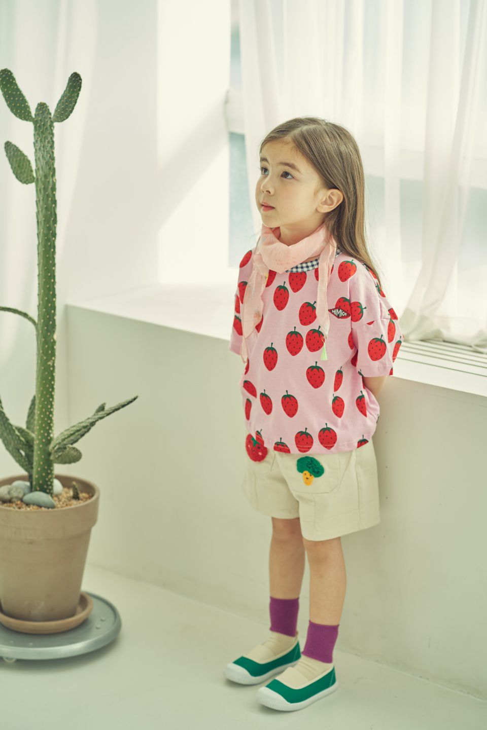 韓國 Mimico - 蔬果家族牛仔短褲-杏