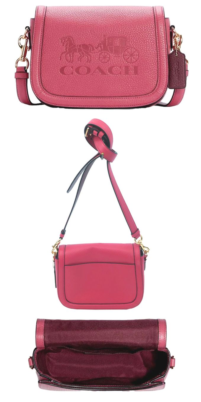 COACH - 馬車LOGO翻蓋斜背馬鞍包 (莓粉)