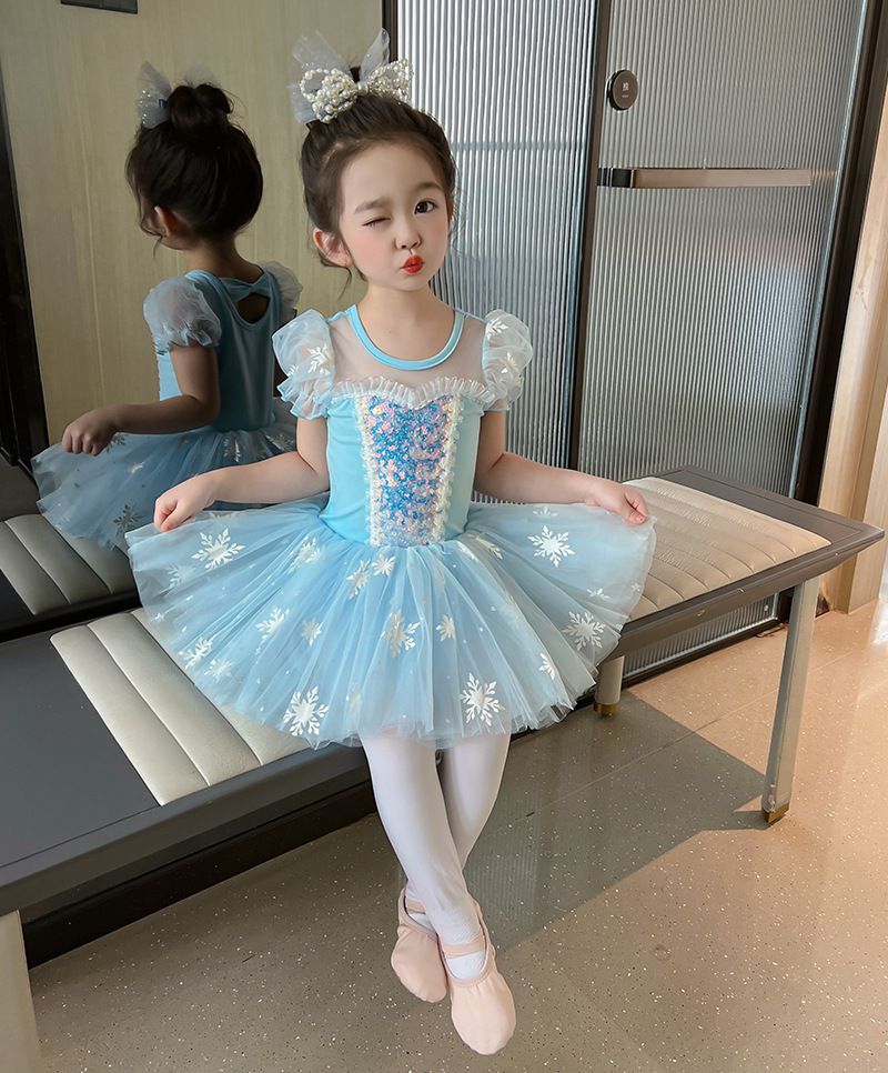 短袖造型公主裙/芭蕾舞裙-冰雪亮片-藍色
