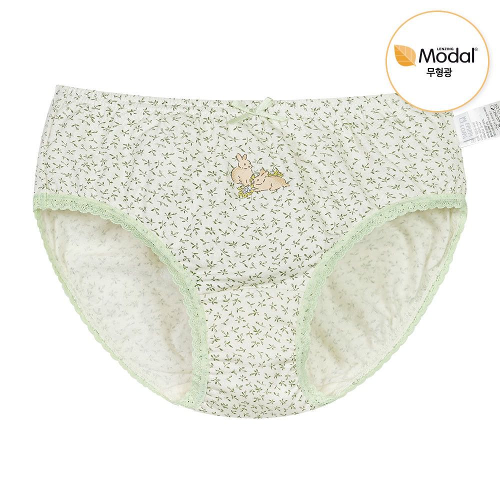 莫代爾親膚絲滑三角褲(女寶)-寧靜花園兔兔-米X綠